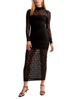 Abercrombie & Fitch Womens Black Bodycon Long Sleeve Lace Maxi Dress Size Small